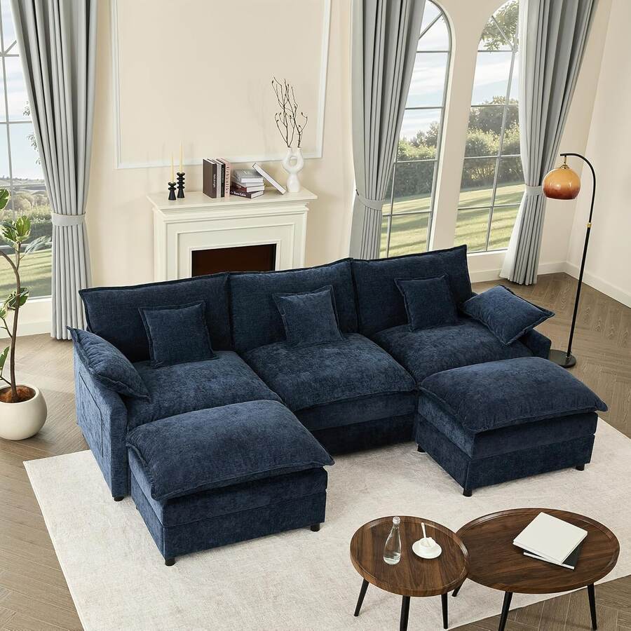 Navy GOSUHI modular U-shaped cloud couch