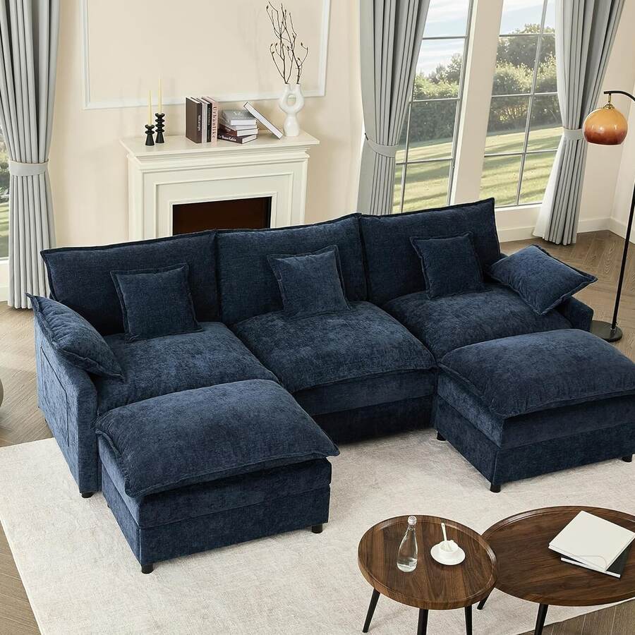 Navy GOSUHI-style modular U-shaped cloud sofa lifestyle