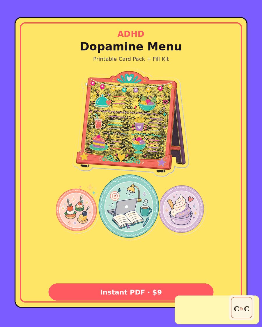 Desk mockup of the dopamine menu cover
