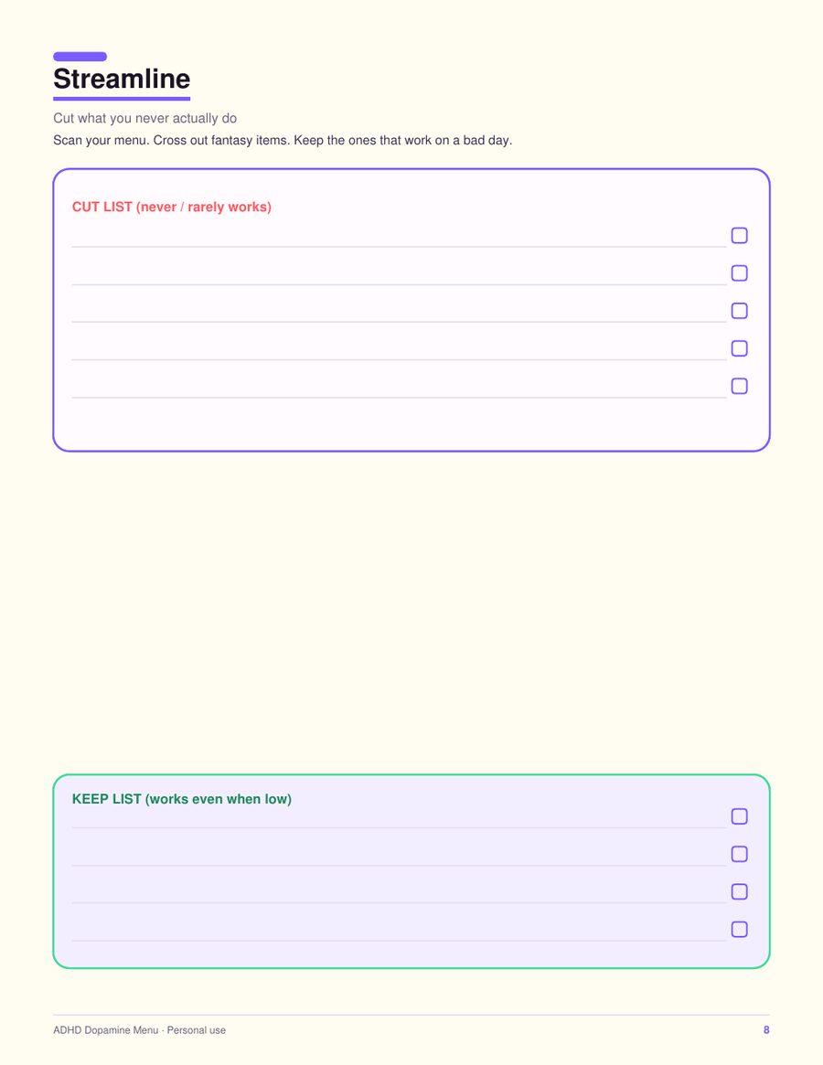 Streamline cut/keep page