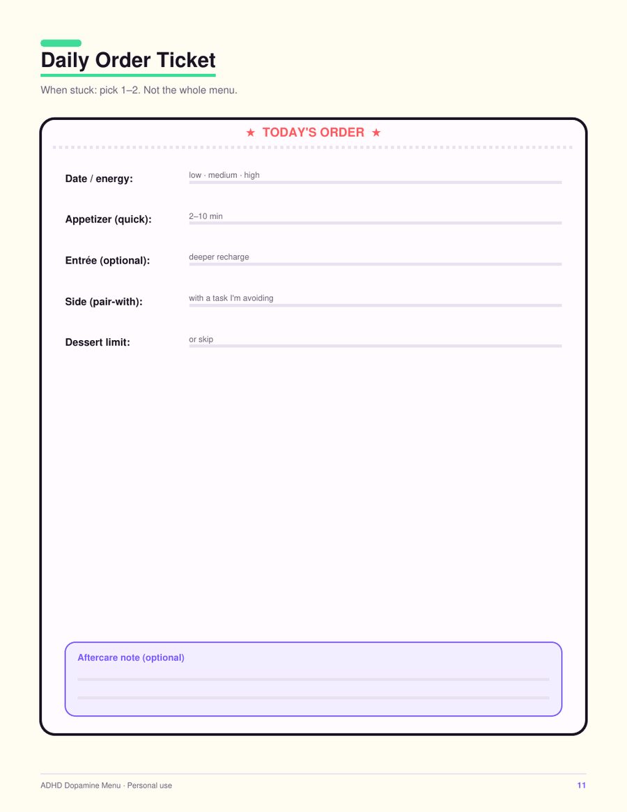 Daily Order Ticket page
