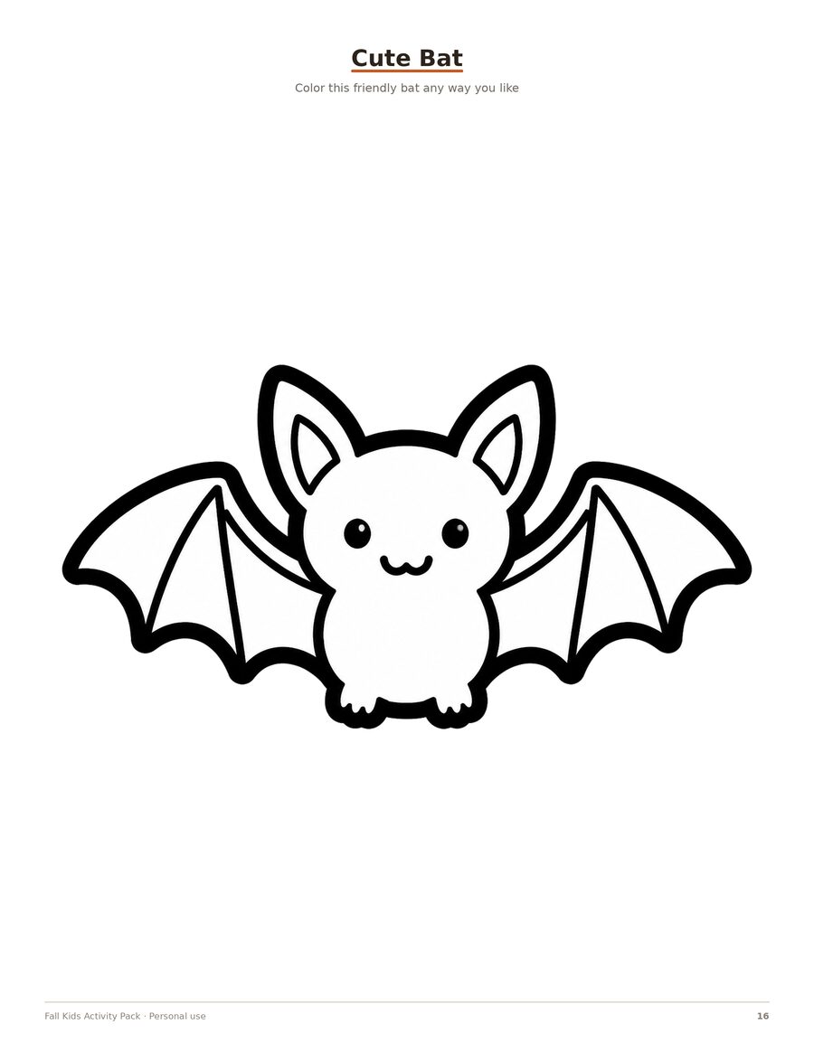 Cute bat mild Halloween coloring page
