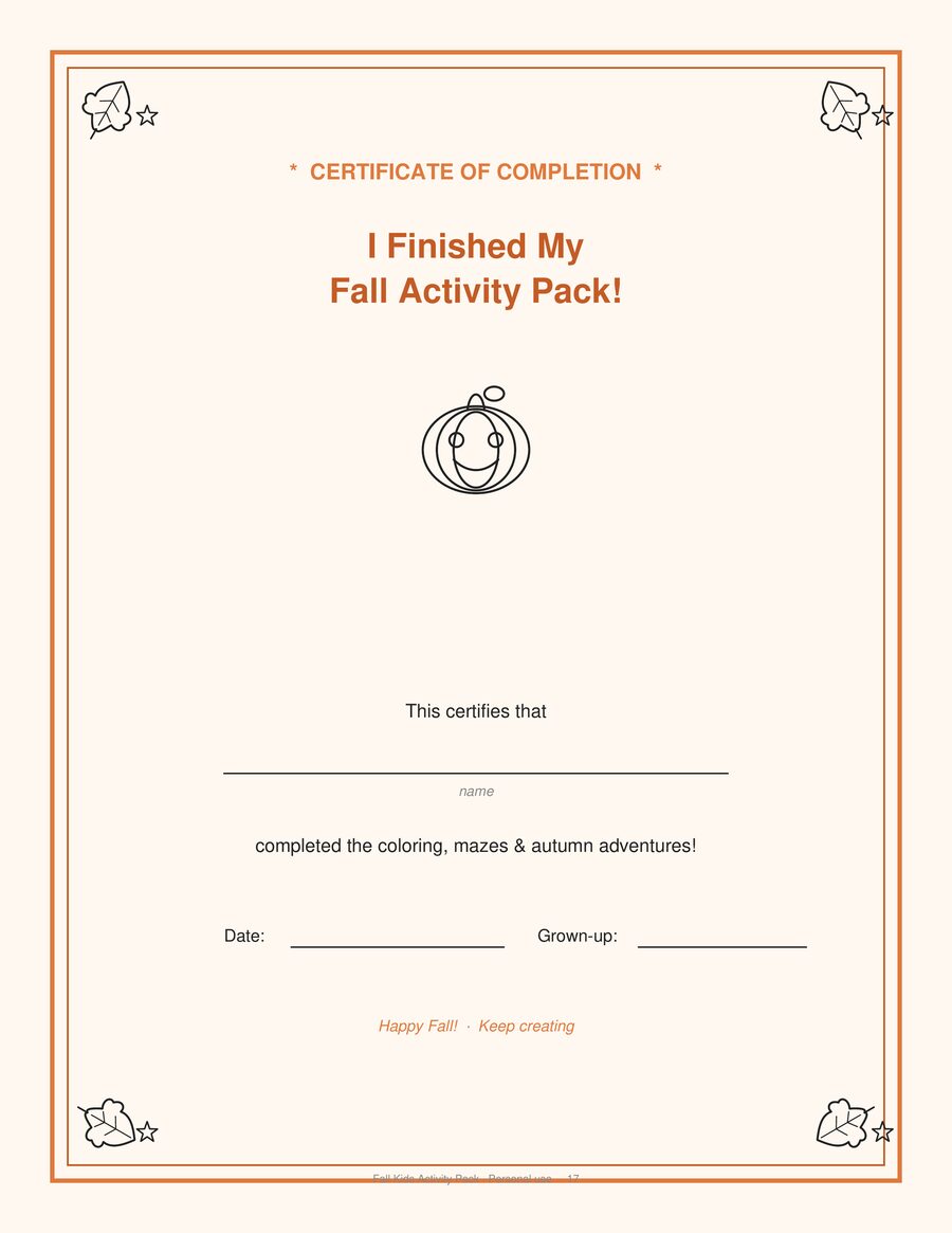 Certificate of completion page