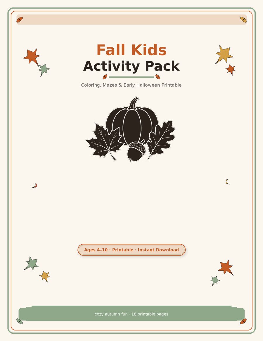 Pack cover page with autumn pumpkin and leaves motif