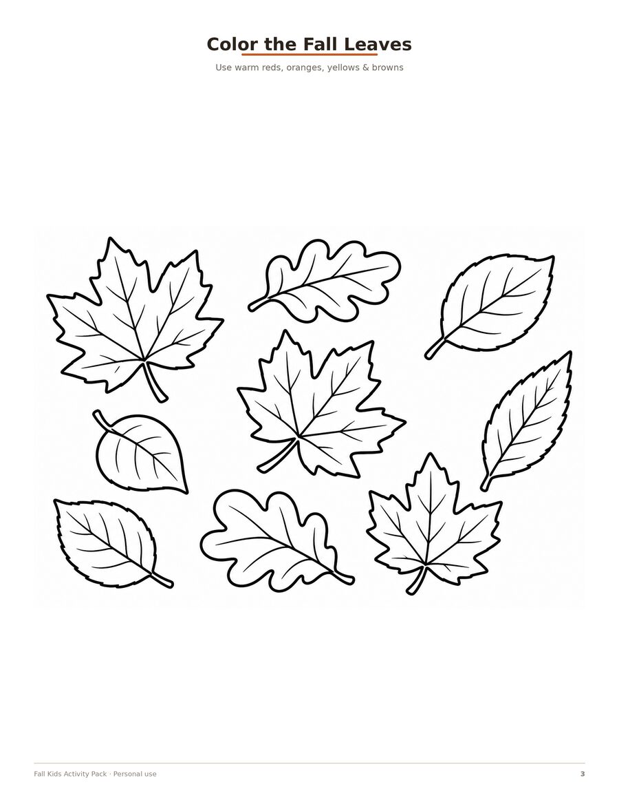 Fall leaves coloring page sample