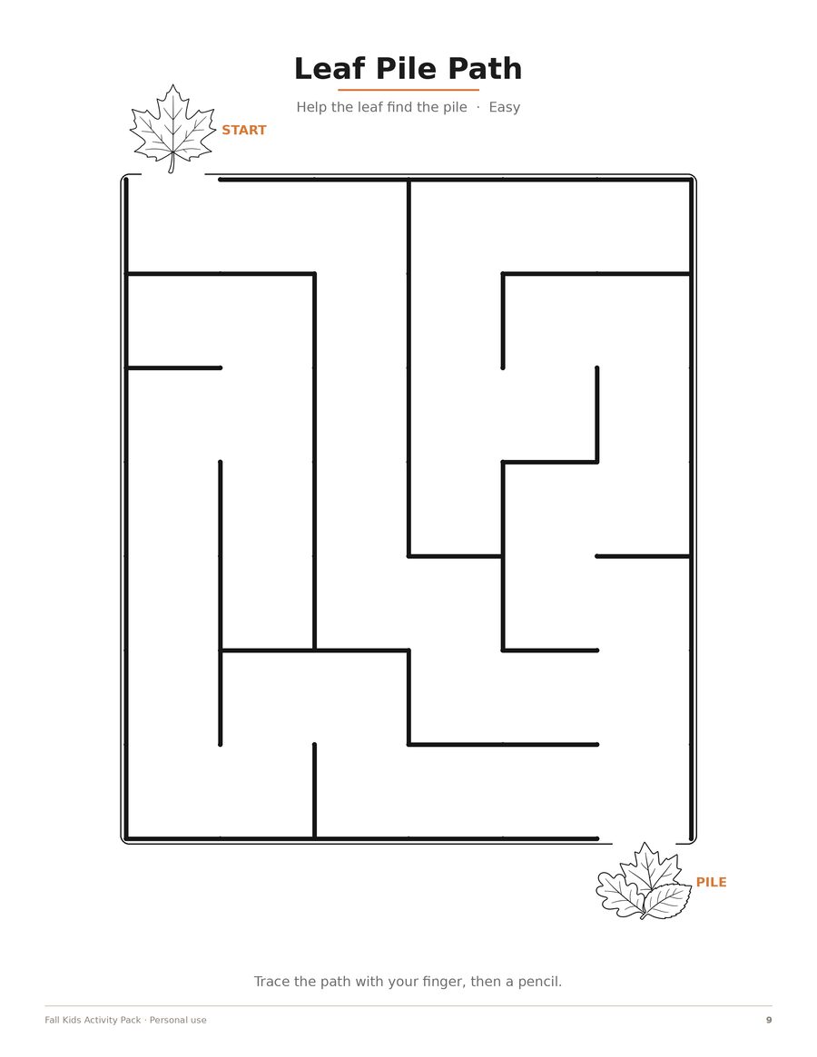 Easy leaf pile maze for kids