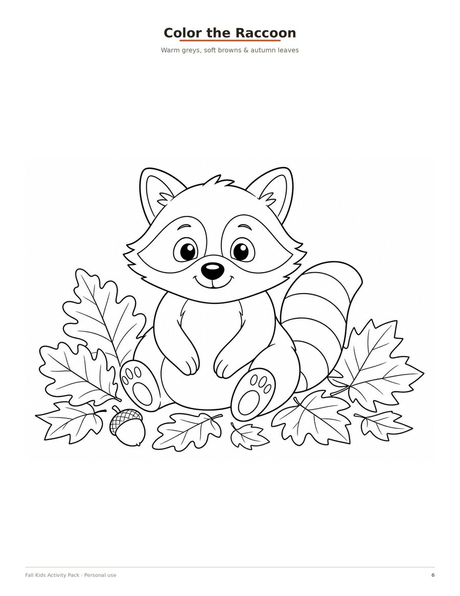 Coloring page of a raccoon