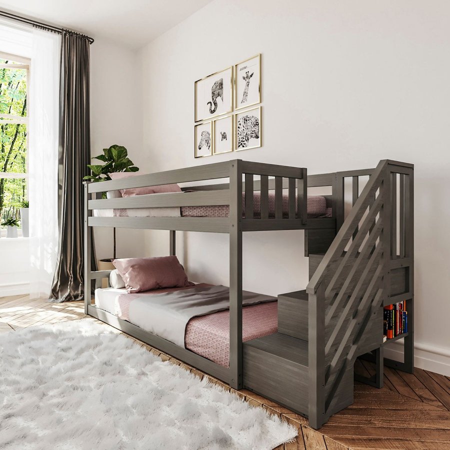Close view of Max & Lily bunk staircase with storage