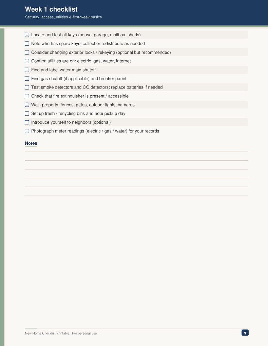 Week 1 checklist sample page
