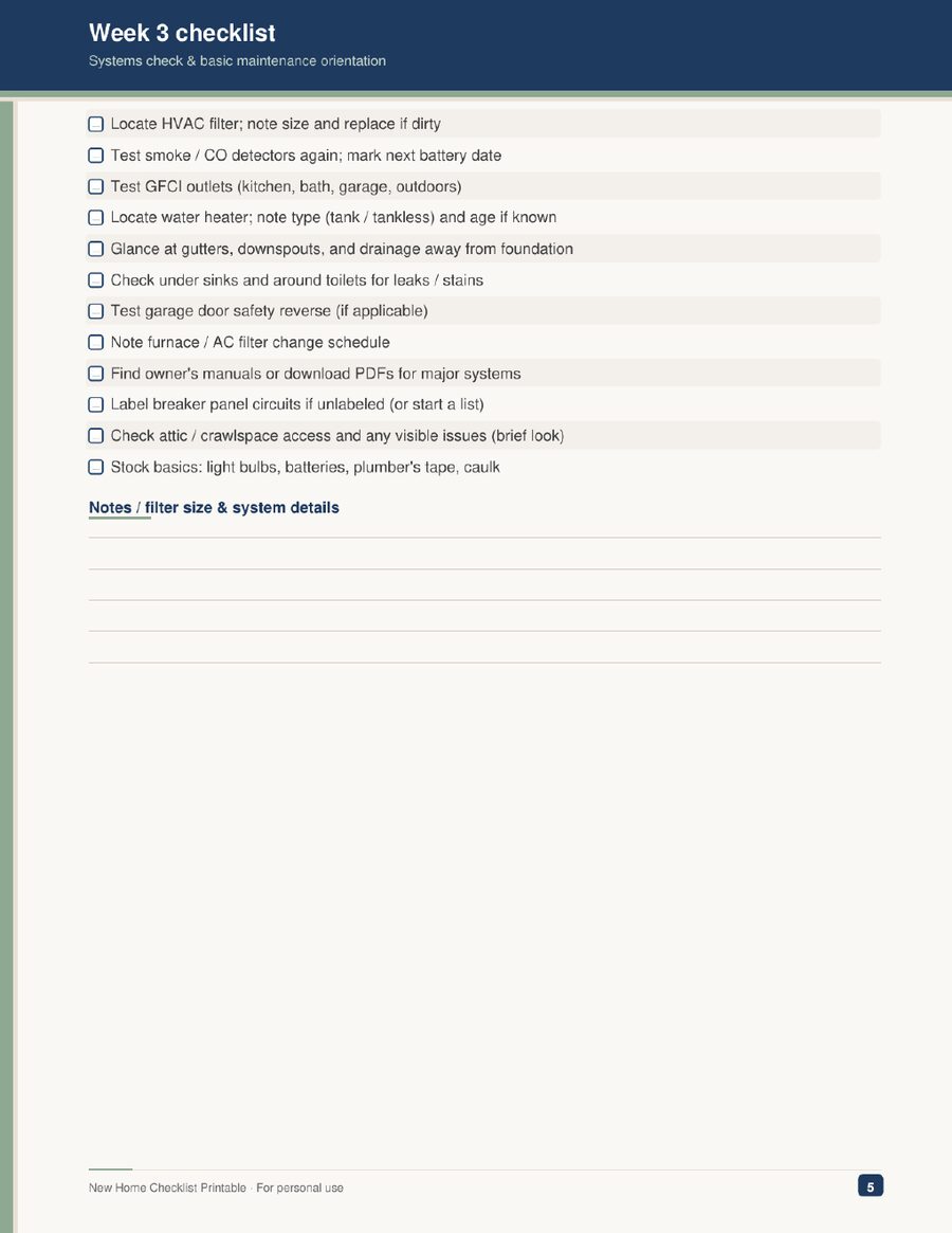 Week 3 checklist page